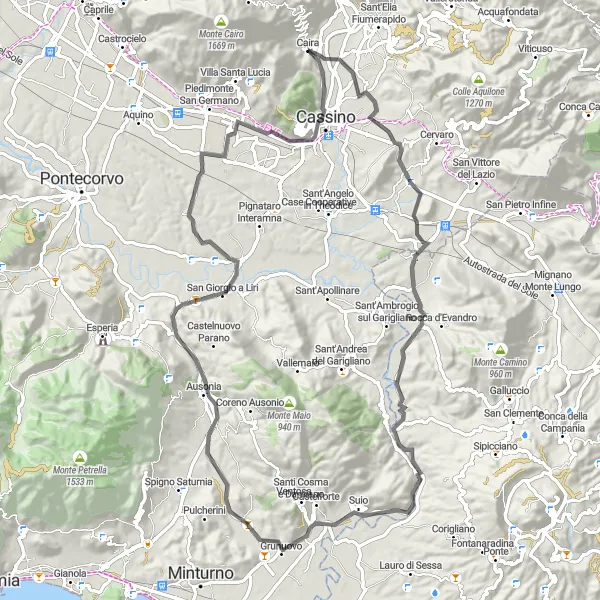 Map miniature of "Caira Loop" cycling inspiration in Lazio, Italy. Generated by Tarmacs.app cycling route planner