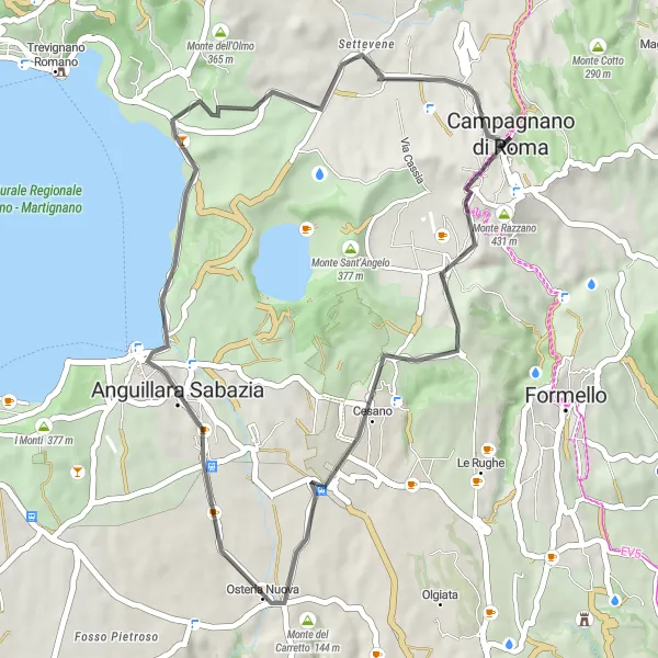 Miniatura della mappa di ispirazione al ciclismo "Passeggiata in bicicletta tra Campagnano di Roma e Anguillara Sabazia" nella regione di Lazio, Italy. Generata da Tarmacs.app, pianificatore di rotte ciclistiche