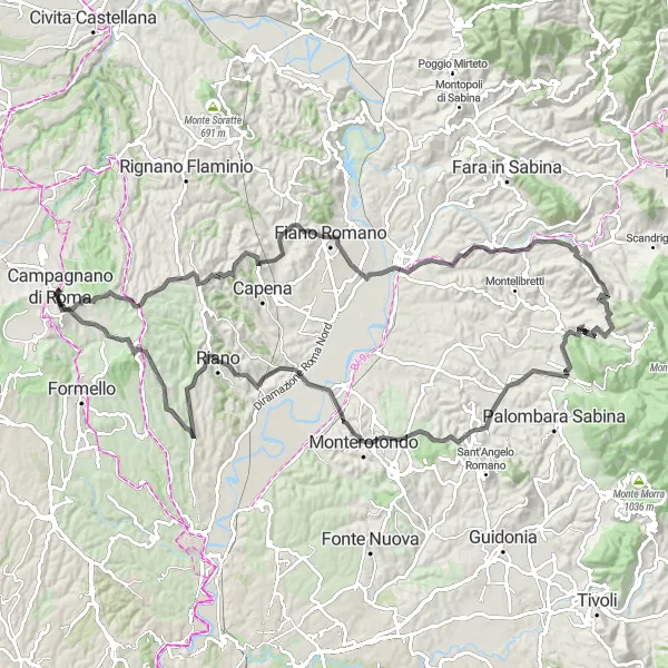 Miniatura della mappa di ispirazione al ciclismo "Avventura tra Monti e Castelli romani" nella regione di Lazio, Italy. Generata da Tarmacs.app, pianificatore di rotte ciclistiche