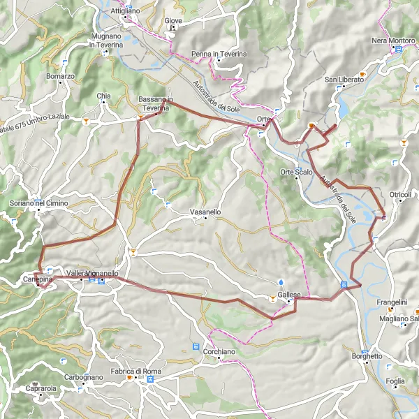 Miniatura della mappa di ispirazione al ciclismo "Giro dei Borghi Antichi" nella regione di Lazio, Italy. Generata da Tarmacs.app, pianificatore di rotte ciclistiche