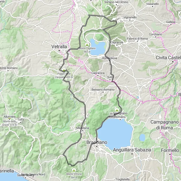 Miniatura della mappa di ispirazione al ciclismo "Esplorazione in Road verso Monte di San Nicola" nella regione di Lazio, Italy. Generata da Tarmacs.app, pianificatore di rotte ciclistiche