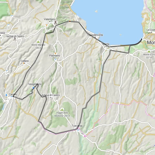 Miniatura della mappa di ispirazione al ciclismo "Giro in bici in direzione Monte Starnina" nella regione di Lazio, Italy. Generata da Tarmacs.app, pianificatore di rotte ciclistiche