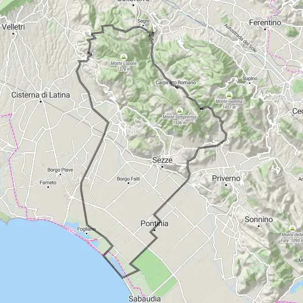 Miniatura della mappa di ispirazione al ciclismo "Paesaggi mozzafiato nella zona di Carpineto Romano" nella regione di Lazio, Italy. Generata da Tarmacs.app, pianificatore di rotte ciclistiche