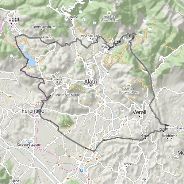 Map miniature of "Lazio Mountain Challenge" cycling inspiration in Lazio, Italy. Generated by Tarmacs.app cycling route planner