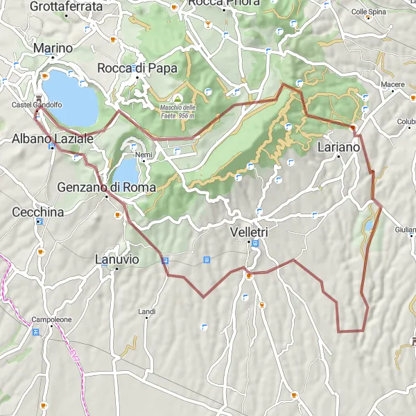 Miniatura della mappa di ispirazione al ciclismo "Giro in bicicletta da Castel Gandolfo a Monte Cagnoletto" nella regione di Lazio, Italy. Generata da Tarmacs.app, pianificatore di rotte ciclistiche
