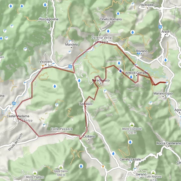 Miniatura della mappa di ispirazione al ciclismo "Tour in Gravel da Castel Madama a Colle Cario" nella regione di Lazio, Italy. Generata da Tarmacs.app, pianificatore di rotte ciclistiche