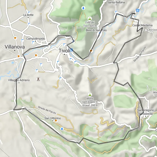 Map miniature of "The Rolling Hills Challenge" cycling inspiration in Lazio, Italy. Generated by Tarmacs.app cycling route planner