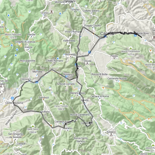 Miniatura della mappa di ispirazione al ciclismo "Strada dei Tesori Occulti" nella regione di Lazio, Italy. Generata da Tarmacs.app, pianificatore di rotte ciclistiche