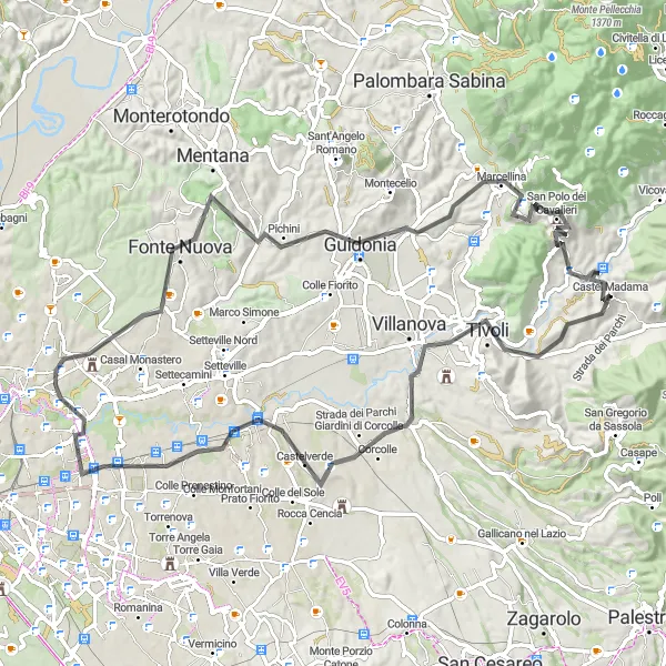 Miniatura della mappa di ispirazione al ciclismo "Scoperta dei tesori nascosti di Lazio in bici" nella regione di Lazio, Italy. Generata da Tarmacs.app, pianificatore di rotte ciclistiche