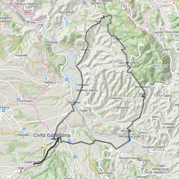 Miniatura della mappa di ispirazione al ciclismo "Monte Lombrica Road Trip" nella regione di Lazio, Italy. Generata da Tarmacs.app, pianificatore di rotte ciclistiche