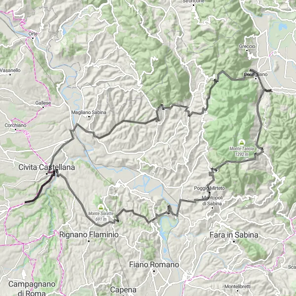 Miniatura della mappa di ispirazione al ciclismo "Avventura in bicicletta da Castel Sant'Elia a Colle Paglietta" nella regione di Lazio, Italy. Generata da Tarmacs.app, pianificatore di rotte ciclistiche