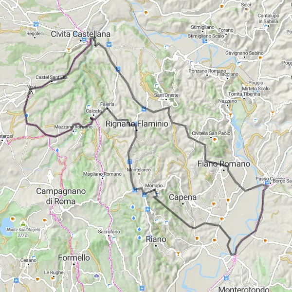 Miniatura della mappa di ispirazione al ciclismo "Tour ciclistico da Castel Sant'Elia a Nepi" nella regione di Lazio, Italy. Generata da Tarmacs.app, pianificatore di rotte ciclistiche