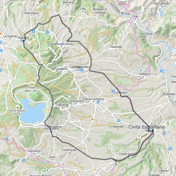 Miniatura della mappa di ispirazione al ciclismo "Giro in bicicletta da Castel Sant'Elia a Civita Castellana" nella regione di Lazio, Italy. Generata da Tarmacs.app, pianificatore di rotte ciclistiche