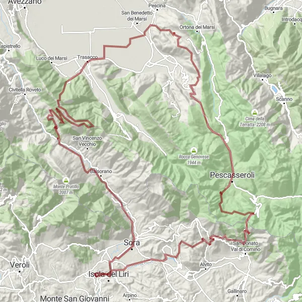 Map miniature of "The Ultimate Mountain Challenge" cycling inspiration in Lazio, Italy. Generated by Tarmacs.app cycling route planner