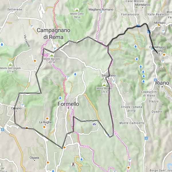 Miniatura della mappa di ispirazione al ciclismo "Giro panoramico tra le colline di Lazio" nella regione di Lazio, Italy. Generata da Tarmacs.app, pianificatore di rotte ciclistiche