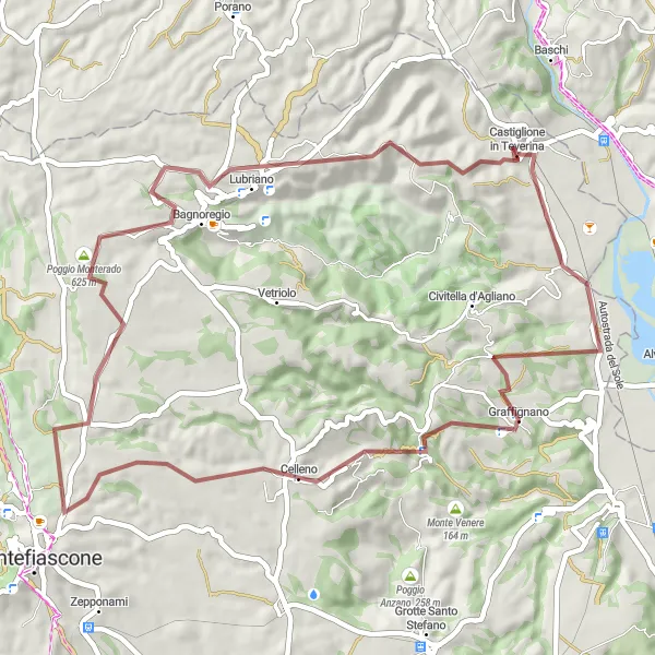 Miniatura della mappa di ispirazione al ciclismo "Avventurati nei paesaggi naturali dell'Umbria in bicicletta" nella regione di Lazio, Italy. Generata da Tarmacs.app, pianificatore di rotte ciclistiche