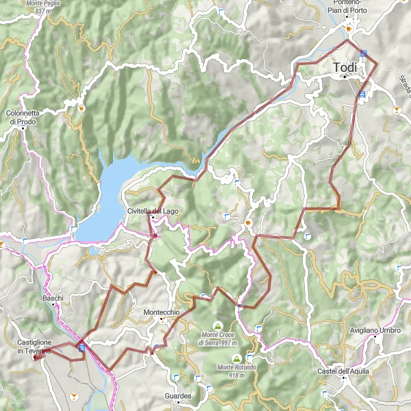 Map miniature of "Castiglione in Teverina Gravel Ride" cycling inspiration in Lazio, Italy. Generated by Tarmacs.app cycling route planner