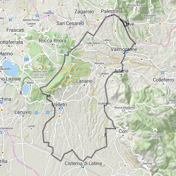 Map miniature of "The Montagnola Circuit" cycling inspiration in Lazio, Italy. Generated by Tarmacs.app cycling route planner