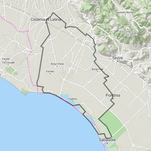 Map miniature of "The Medieval Trail" cycling inspiration in Lazio, Italy. Generated by Tarmacs.app cycling route planner