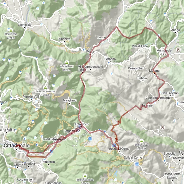 Miniatura della mappa di ispirazione al ciclismo "Giro in Gravel tra Cittaducale e Borgo Velino" nella regione di Lazio, Italy. Generata da Tarmacs.app, pianificatore di rotte ciclistiche