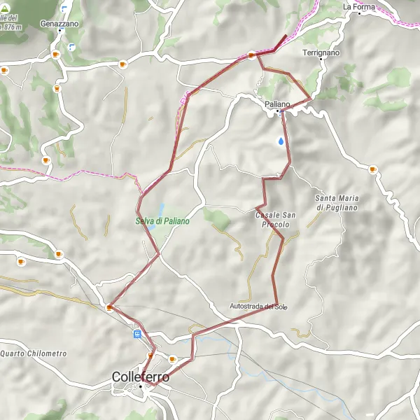 Map miniature of "La Selva Gravel Run" cycling inspiration in Lazio, Italy. Generated by Tarmacs.app cycling route planner