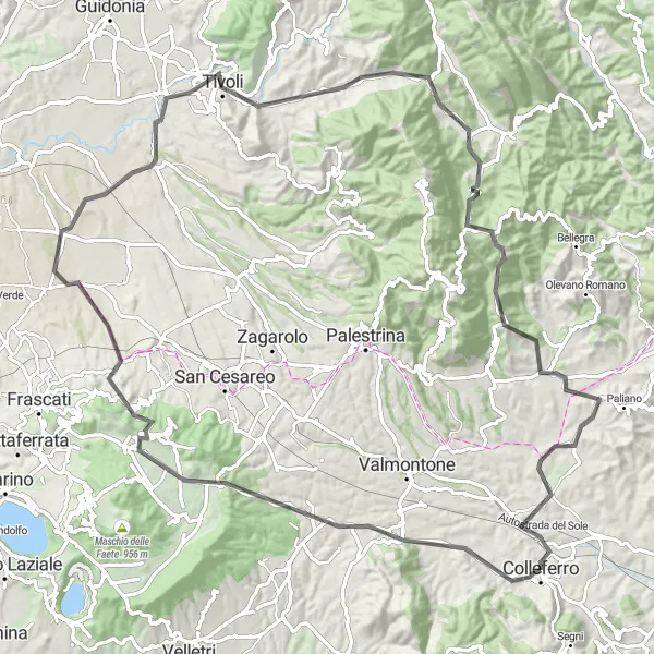 Map miniature of "Mountain Hilltops Adventure" cycling inspiration in Lazio, Italy. Generated by Tarmacs.app cycling route planner