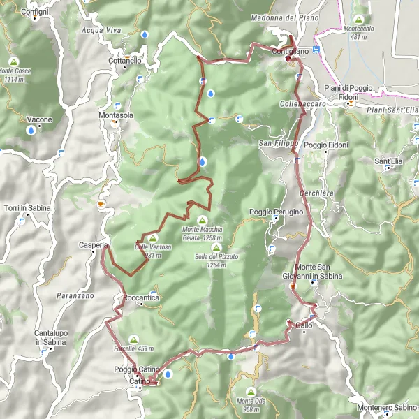 Map miniature of "Sabina Gravel Climb" cycling inspiration in Lazio, Italy. Generated by Tarmacs.app cycling route planner