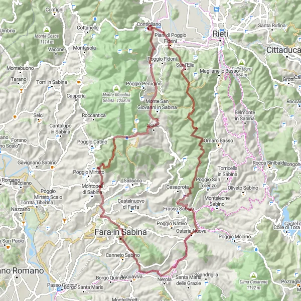 Miniatura della mappa di ispirazione al ciclismo "Alla Scoperta dei Monti Sabini in Gravel" nella regione di Lazio, Italy. Generata da Tarmacs.app, pianificatore di rotte ciclistiche