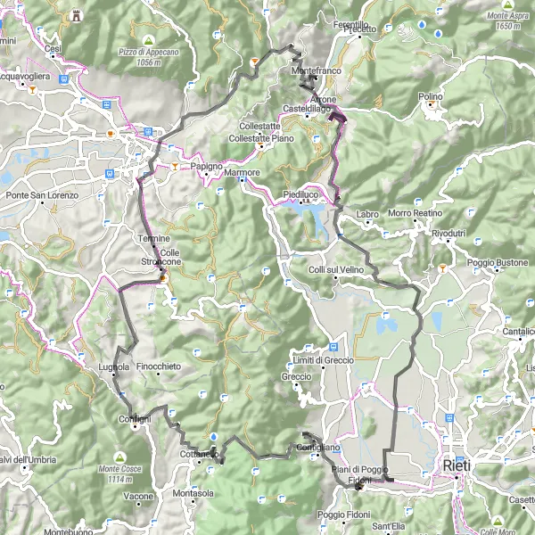 Miniatura della mappa di ispirazione al ciclismo "Itinerario Storico tra Colline e Borghi Medievali" nella regione di Lazio, Italy. Generata da Tarmacs.app, pianificatore di rotte ciclistiche