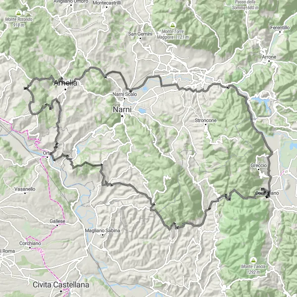 Map miniature of "Cycling Adventure in Sabina" cycling inspiration in Lazio, Italy. Generated by Tarmacs.app cycling route planner