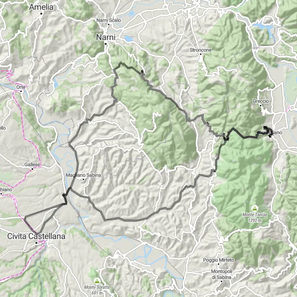 Map miniature of "Selci Road Loop" cycling inspiration in Lazio, Italy. Generated by Tarmacs.app cycling route planner