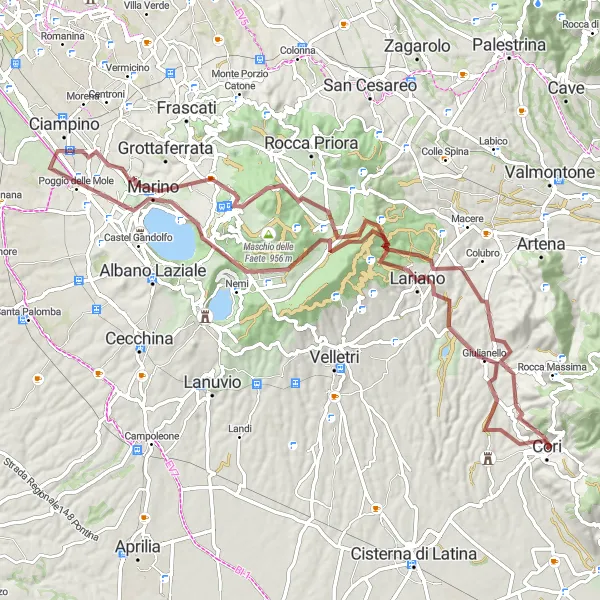 Miniatura della mappa di ispirazione al ciclismo "Giro dei Colli Laziali" nella regione di Lazio, Italy. Generata da Tarmacs.app, pianificatore di rotte ciclistiche