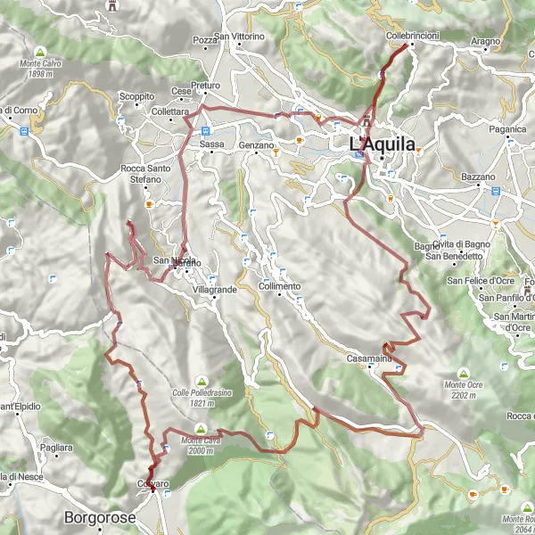 Miniatura della mappa di ispirazione al ciclismo "Giro in bicicletta da Corvaro a Monte San Rocco" nella regione di Lazio, Italy. Generata da Tarmacs.app, pianificatore di rotte ciclistiche