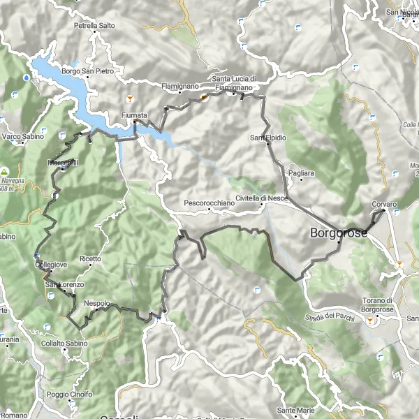 Miniatura della mappa di ispirazione al ciclismo "Avventura in bicicletta attraverso le montagne di Lazio" nella regione di Lazio, Italy. Generata da Tarmacs.app, pianificatore di rotte ciclistiche