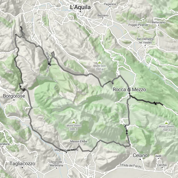 Miniatura della mappa di ispirazione al ciclismo "Giro in bicicletta da Corvaro al circondario" nella regione di Lazio, Italy. Generata da Tarmacs.app, pianificatore di rotte ciclistiche