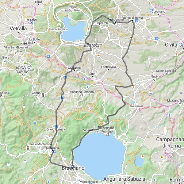 Miniatura della mappa di ispirazione al ciclismo "Giro in bicicletta Monte Rocca Romana" nella regione di Lazio, Italy. Generata da Tarmacs.app, pianificatore di rotte ciclistiche