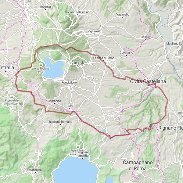 Miniatura della mappa di ispirazione al ciclismo "Giro Gravel tra Faleria e Civita Castellana" nella regione di Lazio, Italy. Generata da Tarmacs.app, pianificatore di rotte ciclistiche
