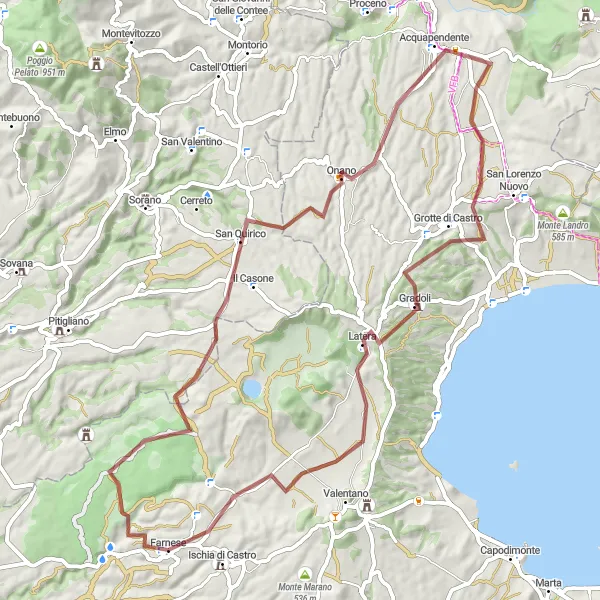 Map miniature of "Adventurous Gravel Ride with Panoramic Views" cycling inspiration in Lazio, Italy. Generated by Tarmacs.app cycling route planner