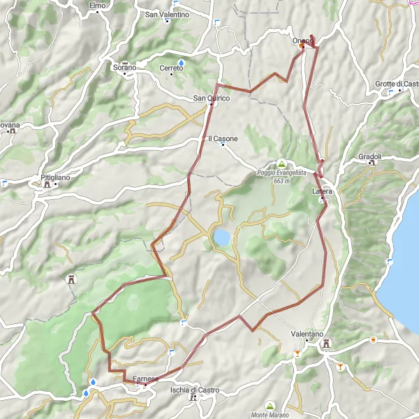 Miniatura della mappa di ispirazione al ciclismo "Tour Gravel a Latera" nella regione di Lazio, Italy. Generata da Tarmacs.app, pianificatore di rotte ciclistiche