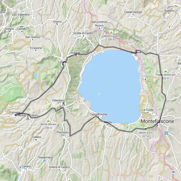 Miniatura della mappa di ispirazione al ciclismo "Giro in Bici Montefiascone" nella regione di Lazio, Italy. Generata da Tarmacs.app, pianificatore di rotte ciclistiche