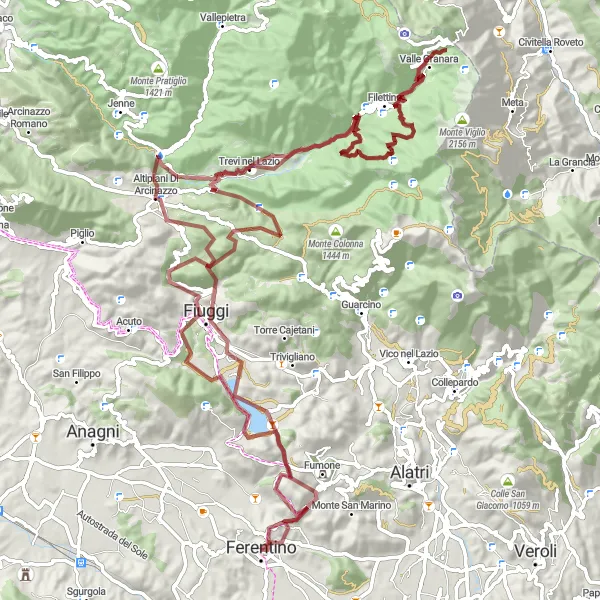 Miniatura della mappa di ispirazione al ciclismo "Avventura Gravel tra i Monti" nella regione di Lazio, Italy. Generata da Tarmacs.app, pianificatore di rotte ciclistiche