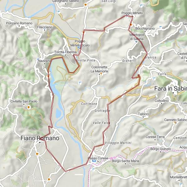 Map miniature of "Sabine Gravel Loop" cycling inspiration in Lazio, Italy. Generated by Tarmacs.app cycling route planner