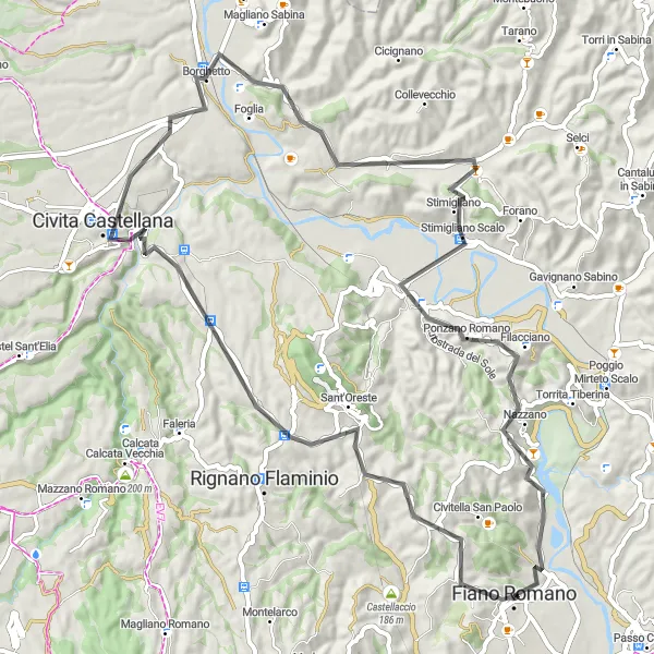 Map miniature of "Astria Sud" cycling inspiration in Lazio, Italy. Generated by Tarmacs.app cycling route planner