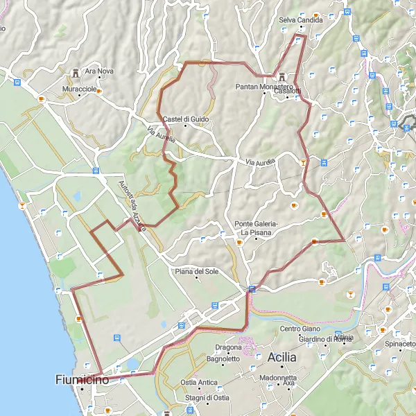 Map miniature of "The Hillside Adventure" cycling inspiration in Lazio, Italy. Generated by Tarmacs.app cycling route planner
