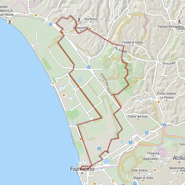 Map miniature of "The Coastal Scenic Route" cycling inspiration in Lazio, Italy. Generated by Tarmacs.app cycling route planner