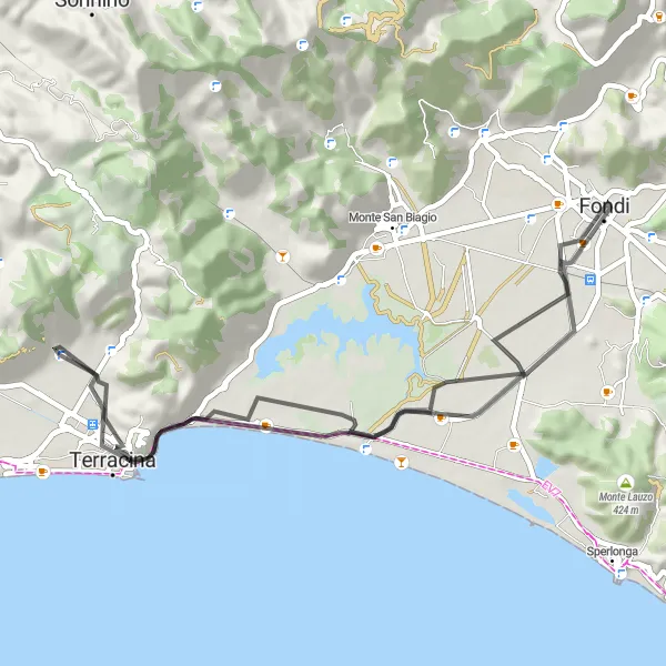 Map miniature of "Lakeside Serenity" cycling inspiration in Lazio, Italy. Generated by Tarmacs.app cycling route planner