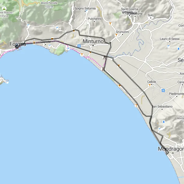 Miniatura della mappa di ispirazione al ciclismo "Giro in bicicletta da Formia" nella regione di Lazio, Italy. Generata da Tarmacs.app, pianificatore di rotte ciclistiche