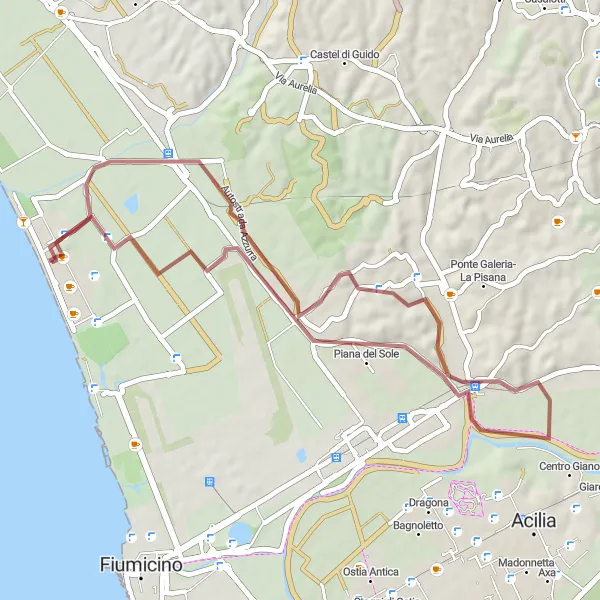 Map miniature of "The Gravel Adventure" cycling inspiration in Lazio, Italy. Generated by Tarmacs.app cycling route planner
