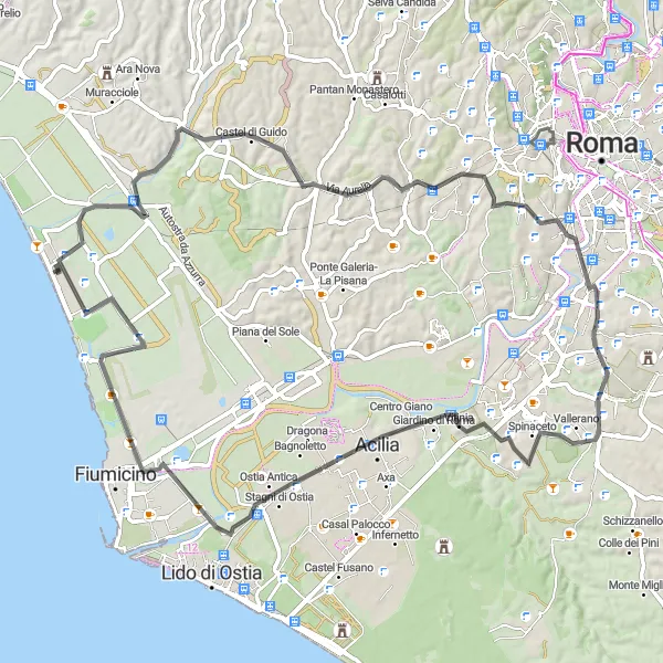 Map miniature of "Maccarese to Castello di Giulio II" cycling inspiration in Lazio, Italy. Generated by Tarmacs.app cycling route planner