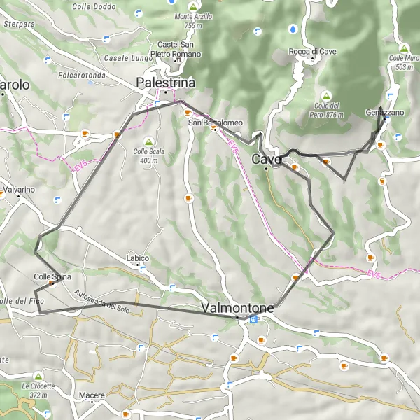 Map miniature of "Colle La Signoretta and Colle Scala Climbing" cycling inspiration in Lazio, Italy. Generated by Tarmacs.app cycling route planner